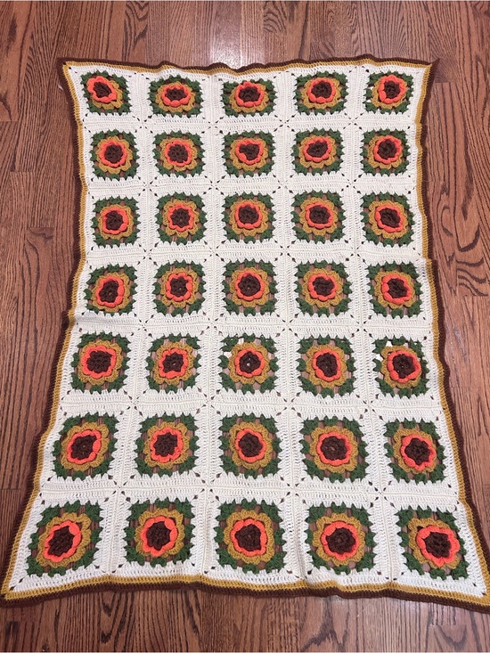 Handmade Other - Vintage Handmade Crochet Floral Granny Square Afghan Throw Blanket Boho Fall 70s